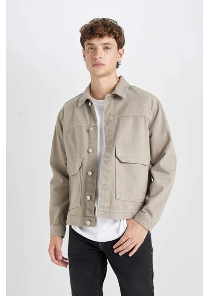 %100 Pamuk Slim Fit Dar Kesim Düğmeli Cepli Mevsimlik Baharlık Jean Ceket B8155AX24AU