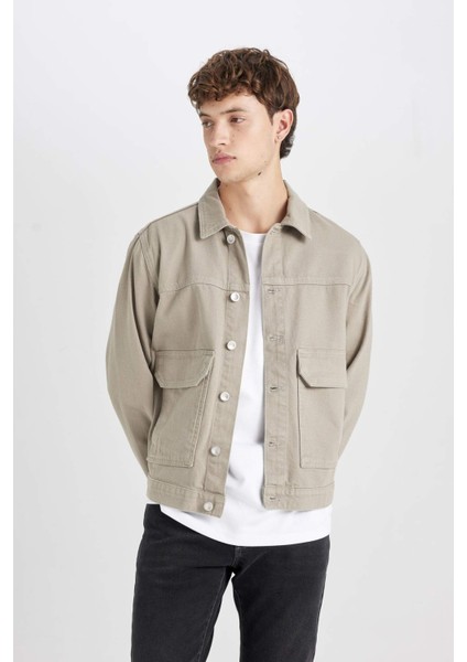 %100 Pamuk Slim Fit Dar Kesim Düğmeli Cepli Mevsimlik Baharlık Jean Ceket B8155AX24AU