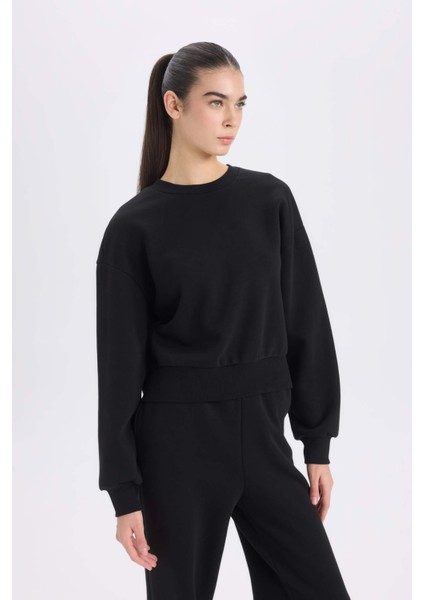 Boxy Fit Bisiklet Yaka Kalın Basic Düz Sweatshirt B8568AX24WN