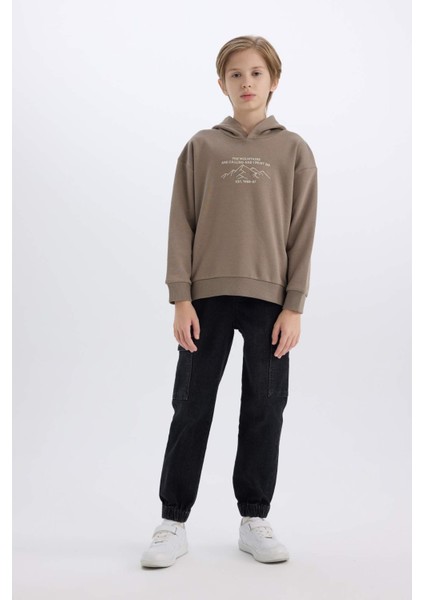 Erkek Çocuk Oversize Geniş Kalıp Baskılı Kapüşonlu Sweatshirt D5344A824WN