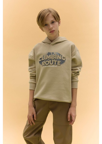 Erkek Çocuk Oversize Geniş Kalıp Kapüşonlu Baskılı Sweatshirt D5408A824WN