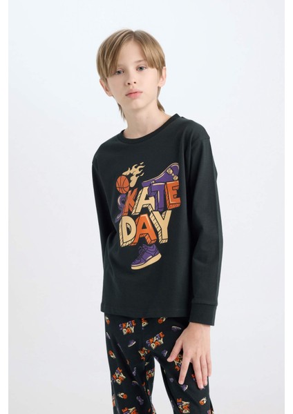 Erkek Çocuk Pijama Takım Baskılı Uzun Kollu Üst Beli Lastikli Desenli Uzun Alt D5214A824WN