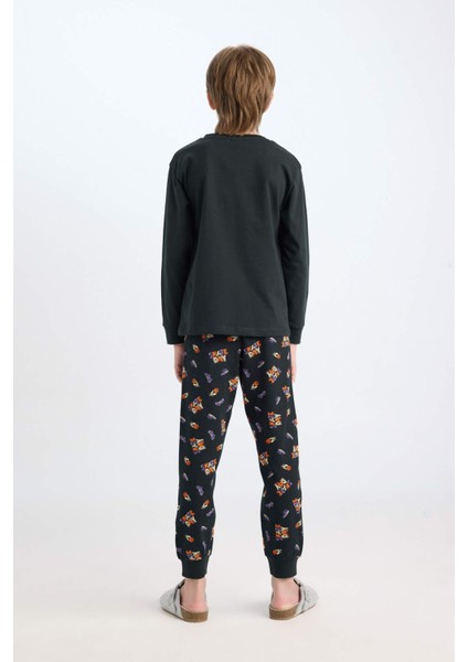 Erkek Çocuk Pijama Takım Baskılı Uzun Kollu Üst Beli Lastikli Desenli Uzun Alt D5214A824WN