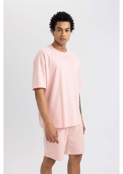 DeFactoFit Oversize Fit Bisiklet Yaka Baskılı Kısa Kollu Tişört A1624AX24SM
