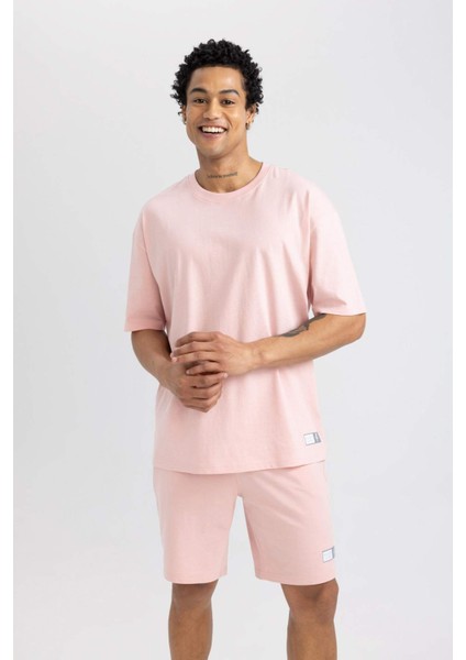 DeFactoFit Oversize Fit Bisiklet Yaka Baskılı Kısa Kollu Tişört A1624AX24SM