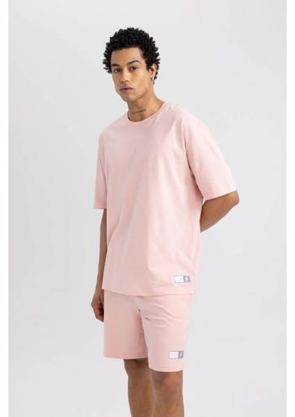DeFactoFit Oversize Fit Bisiklet Yaka Baskılı Kısa Kollu Tişört A1624AX24SM