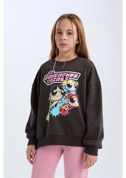 Kız Çocuk PowerPuff Girls Oversize Geniş Kalıp Bisiklet Yaka Sweatshirt D2823A824WN