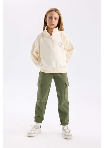 Kız Çocuk Relax Fit Dik Yaka Yarım Fermuarlı Baskılı Sweatshirt D0620A824AU