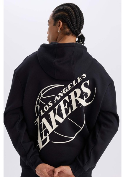 Fit NBA Los Angeles Lakers Boxy Fit Kapüşonlu Kalın Sweatshirt A4114AX24WN