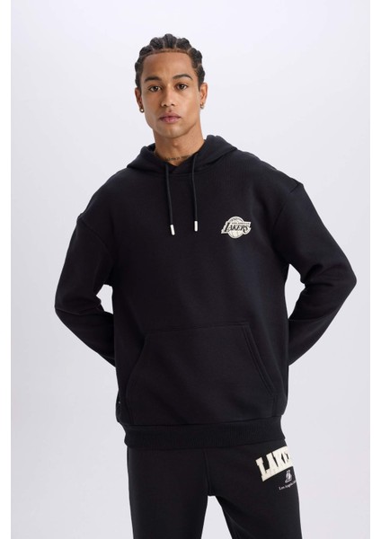 Fit NBA Los Angeles Lakers Boxy Fit Kapüşonlu Kalın Sweatshirt A4114AX24WN