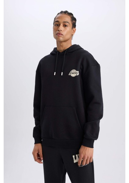 Fit NBA Los Angeles Lakers Boxy Fit Kapüşonlu Kalın Sweatshirt A4114AX24WN
