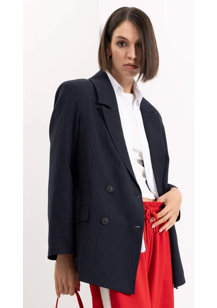 Oversize Geniş Kalıp Ceket Yaka Düğmeli Basic Düz Blazer Ceket D4418AX24AU