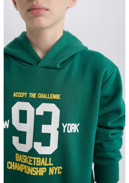 Erkek Çocuk Kapüşonlu Baskılı Kalın Sweatshirt C9805A824WN
