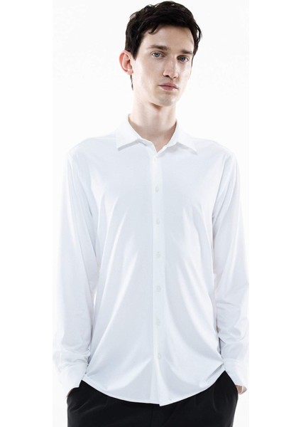 Slim Fit Dar Kesim Polo Yaka Basic Düz Uzun Kollu Gömlek B6491AX24SP