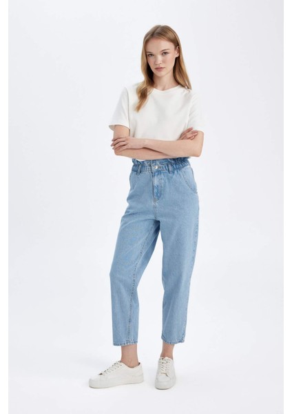 Paperbag Yüksek Bel Kısa Paça Jean Yıkamalı Pantolon D4306AX24AU