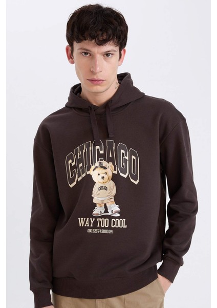 Boxy Fit Kapüşonlu Baskılı Sweatshirt D0853AX24AU
