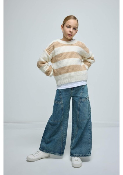 Kız Çocuk Çizgili Bisiklet Yaka Triko Kazak A6009A824WN fiyatları