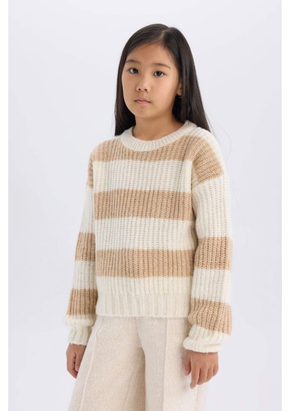 Kız Çocuk Çizgili Bisiklet Yaka Triko Kazak A6009A824WN fırsatları