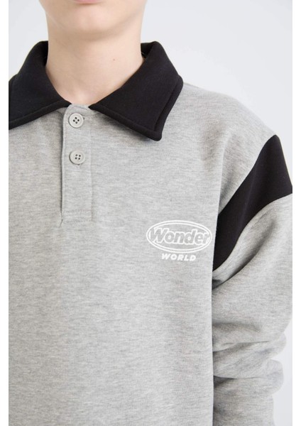 Erkek Çocuk 2'li Takım Polo Yaka Baskılı Sweatshirt Beli Paçası Lastikli Eşofman Altı D3558A824WN indirimleri