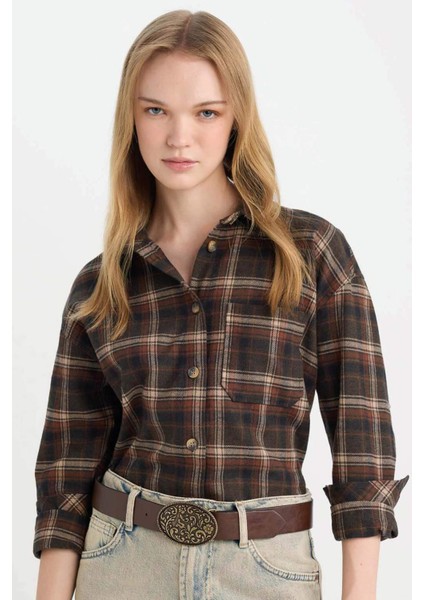 Coool Oversize Geniş Kalıp Kareli Flanel Uzun Kollu Oduncu Ceket Gömlek D5309AX24AU