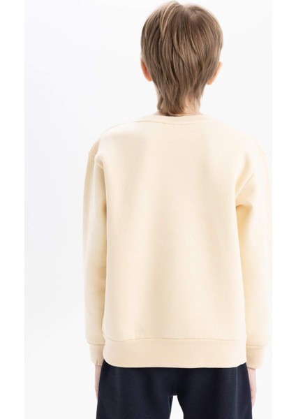 Erkek Çocuk Bisiklet Yaka Baskılı Kalın Sweatshirt D3051A824WN