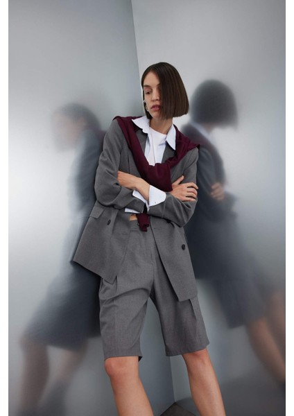 Oversize Geniş Kalıp Blazer Ceket Kruvaze Yaka Düğmeli Basic Düz Blazer Ceket C2575AX24AU modelleri