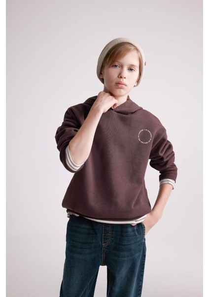 Erkek Çocuk Oversize Geniş Kalıp Baskılı Kapüşonlu Sweatshirt D3967A824WN modelleri