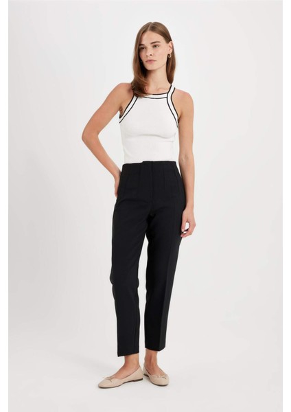 Crop Klasik Pantolon Carrot Fit Siyah Fermuarlı Yüksek Bel Basic Düz Dar Paça C2466AX24AU