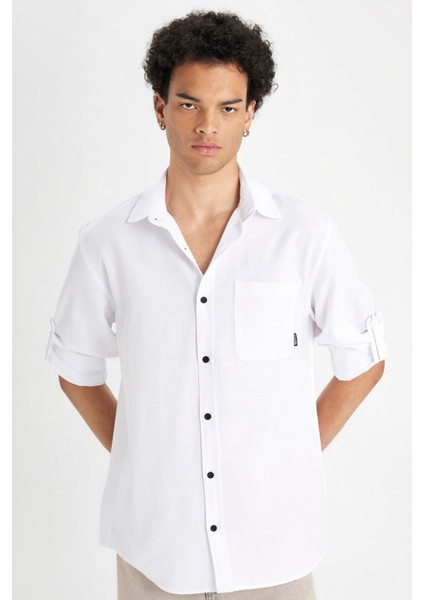 Regular Fit Basic Düz Pamuk Karışımlı Uzun Kollu Gömlek D4183AX24AU