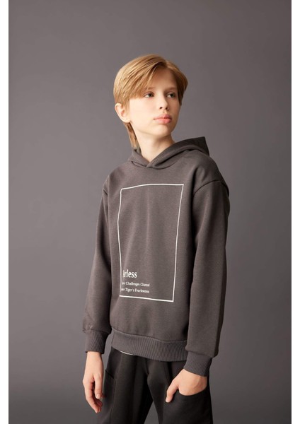 Erkek Çocuk Antrasit Kapüşonlu Baskılı Sweatshirt D3095A824AU