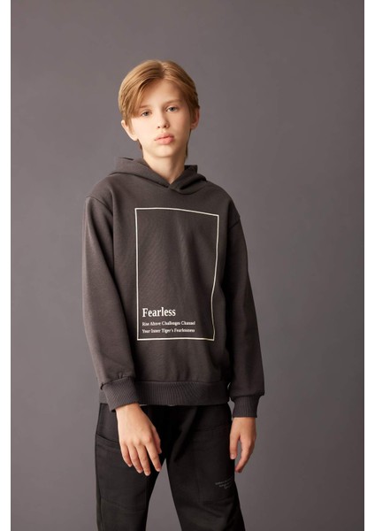 Erkek Çocuk Antrasit Kapüşonlu Baskılı Sweatshirt D3095A824AU modelleri
