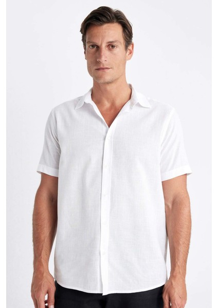 Regular Fit Yazlık Polo Yaka Pamuklu Basic Düz Kısa Kollu Gömlek D1057AX24SM