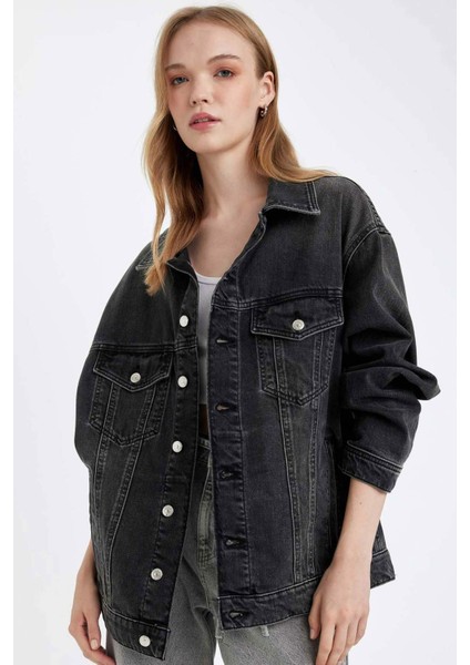 Oversize Geniş Kalıp Düğmeli Jean Ceket D4173AX24WN