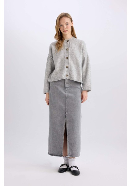 Fashion Fit Yırtmaçlı Cepli Uzun Boy Jean Etek D4424AX24AU fırsatları