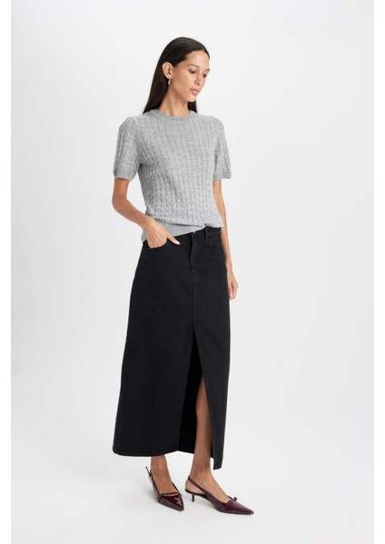 Fashion Fit Yırtmaçlı Cepli Uzun Boy Jean Etek D4425AX24AU modelleri