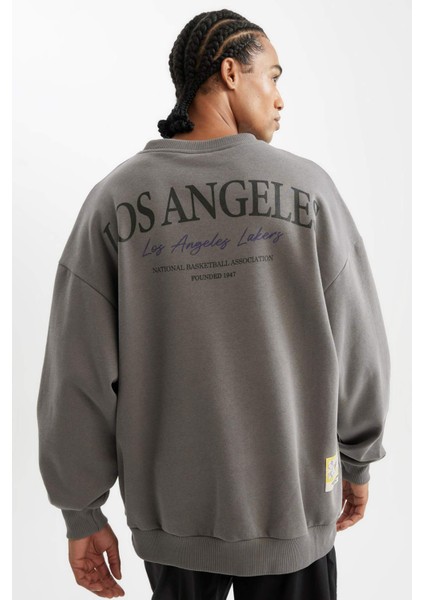 Fit NBA Los Angeles Lakers Oversize Geniş Kalıp Bisiklet Yaka Kalın Sweatshirt C9254AX24AU