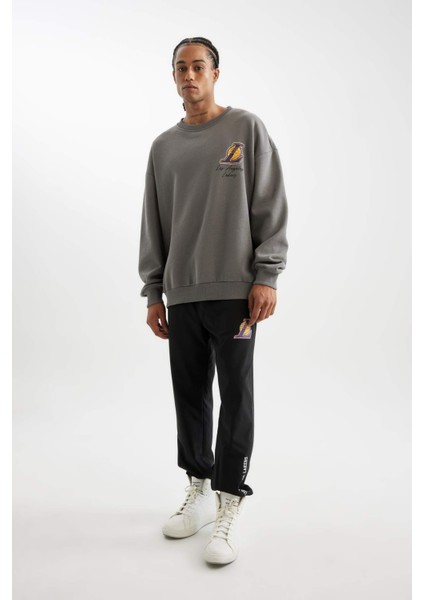Fit NBA Los Angeles Lakers Oversize Geniş Kalıp Bisiklet Yaka Kalın Sweatshirt C9254AX24AU