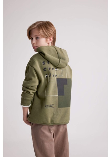 Erkek Çocuk Oversize Geniş Kalıp Sırt Baskılı Kapüşonlu Sweatshirt D3969A824WN