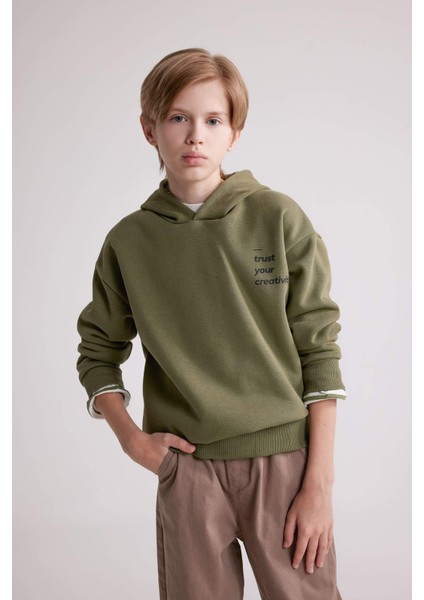 Erkek Çocuk Oversize Geniş Kalıp Sırt Baskılı Kapüşonlu Sweatshirt D3969A824WN