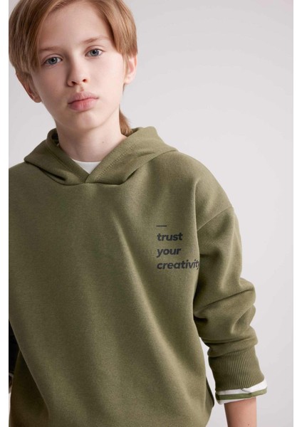 Erkek Çocuk Oversize Geniş Kalıp Sırt Baskılı Kapüşonlu Sweatshirt D3969A824WN