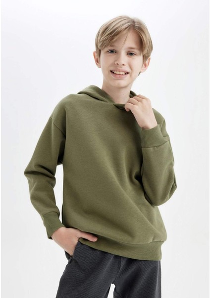 Erkek Çocuk Oversize Geniş Kalıp Sırt Baskılı Kapüşonlu Sweatshirt D3969A824WN