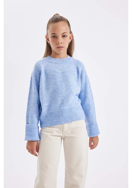 Kız Çocuk Bisiklet Yaka Basic Düz Triko Kazak C9554A824AU