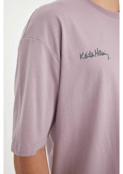 %100 Pamuk Keith Haring Boxy Fit Bisiklet Yaka Baskılı Kısa Kollu Tişört C6521AX24AU indirimleri