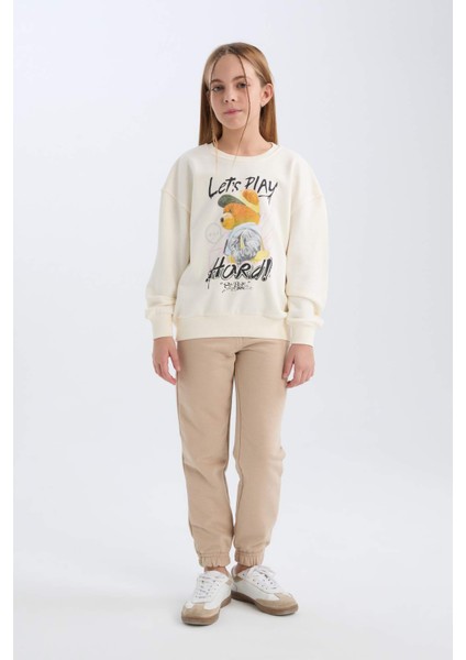Kız Çocuk Oversize Geniş Kalıp Bisiklet Yaka Ayıcık Baskılı Sweatshirt D0607A824AU