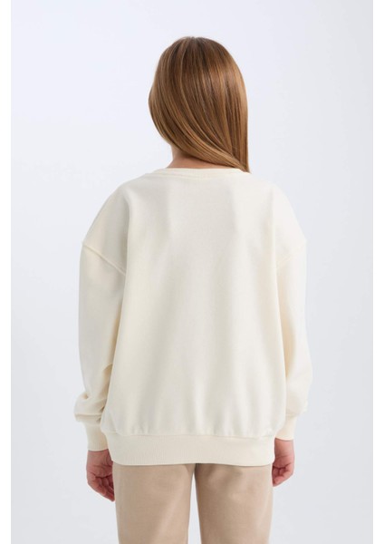 Kız Çocuk Oversize Geniş Kalıp Bisiklet Yaka Ayıcık Baskılı Sweatshirt D0607A824AU