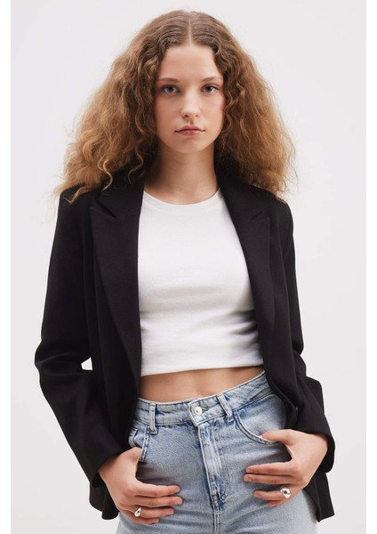 Oversize Geniş Kalıp Düğmeli Basic Düz Blazer Ceket B0490AX24AU