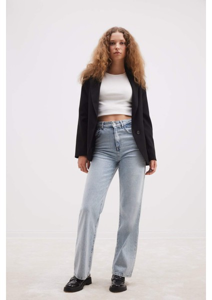 Oversize Geniş Kalıp Düğmeli Basic Düz Blazer Ceket B0490AX24AU
