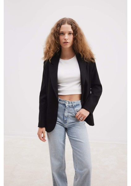 Oversize Geniş Kalıp Düğmeli Basic Düz Blazer Ceket B0490AX24AU