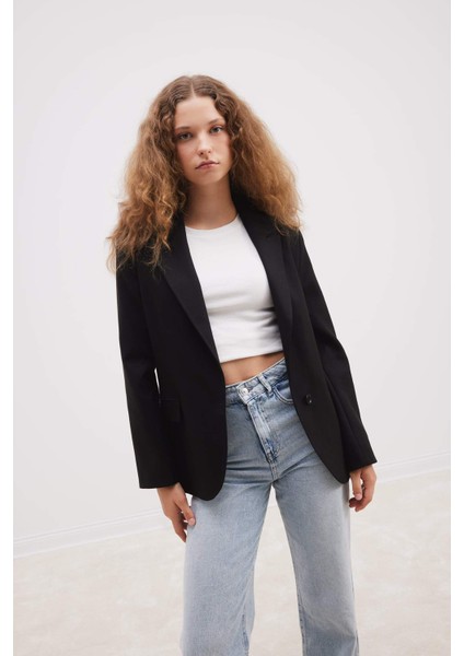 Oversize Geniş Kalıp Düğmeli Basic Düz Blazer Ceket B0490AX24AU