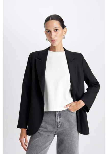 Oversize Geniş Kalıp Düğmeli Basic Düz Blazer Ceket B0490AX24AU